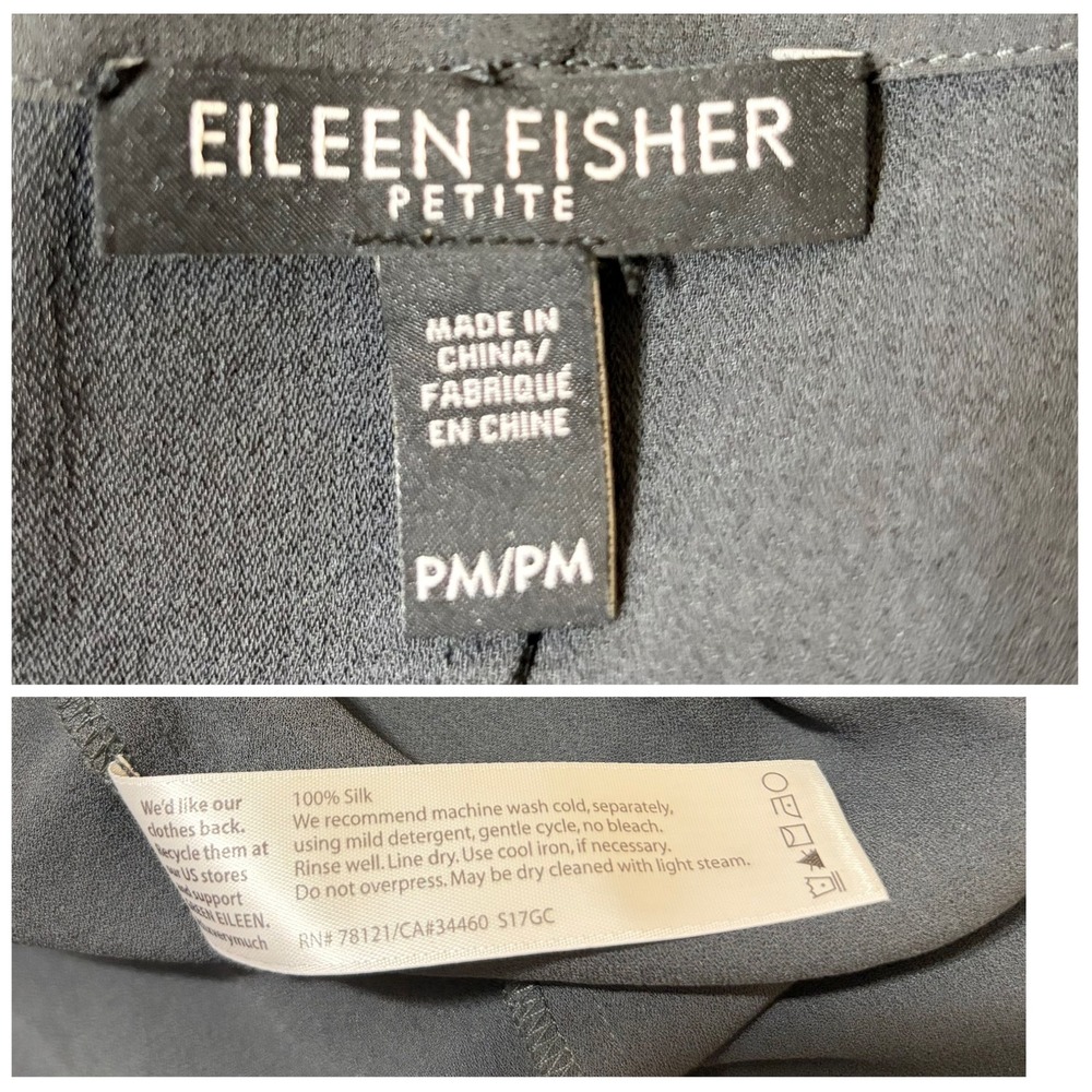 Eileen Fisher Silk Georgette Maxi Dress Petite M Gray Minimalist Casual Work - Picture 8 of 8